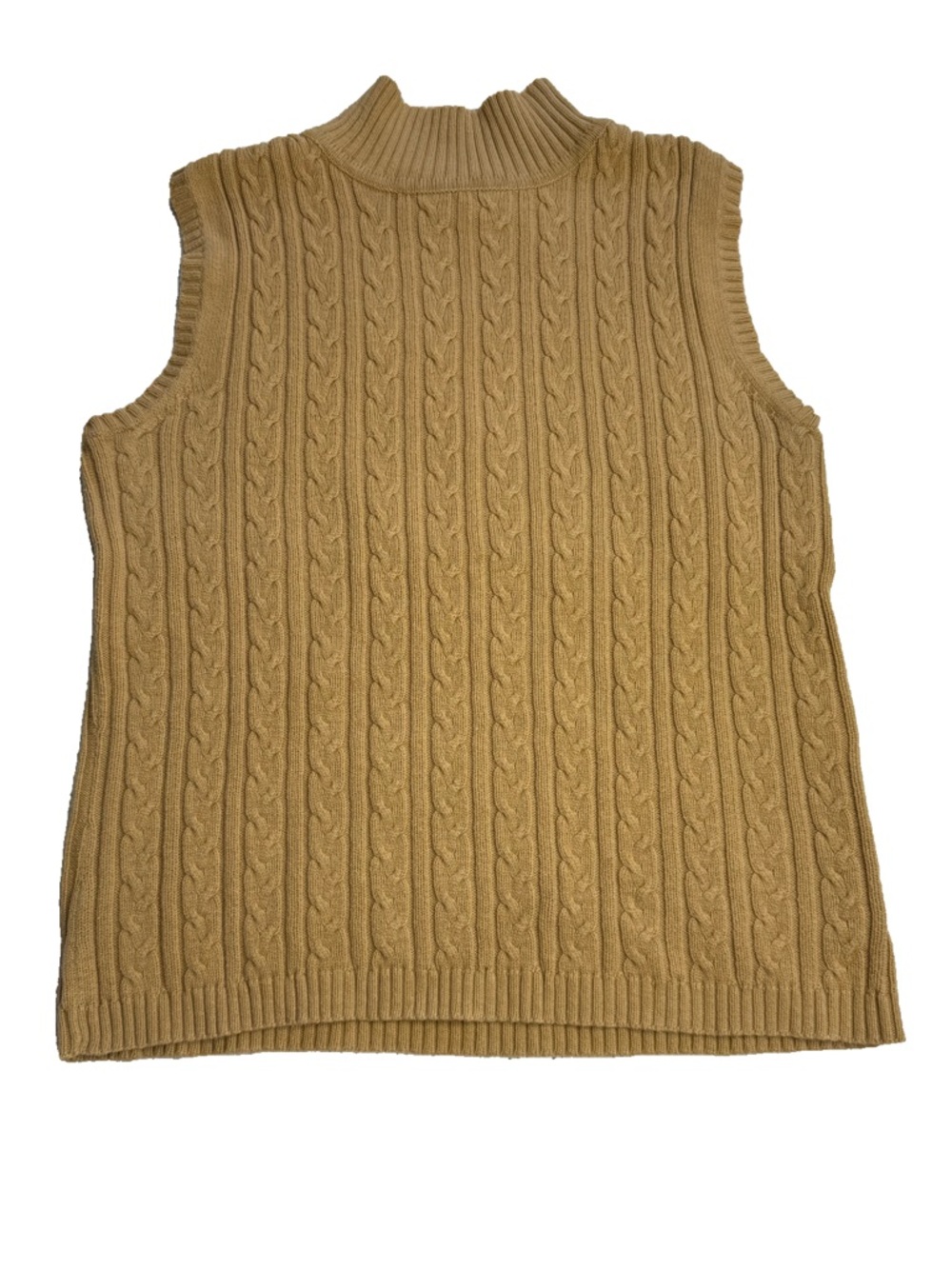 Tan Cable Knit Mock Neck Sleeveless Sweater Vest Cozy Preppy Chadwicks